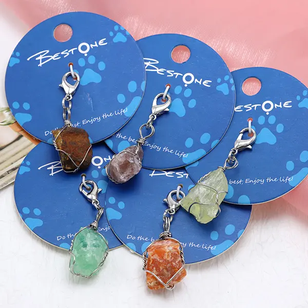 Golden Thread Wrapped Semi-Precious Gemstone Charms Display