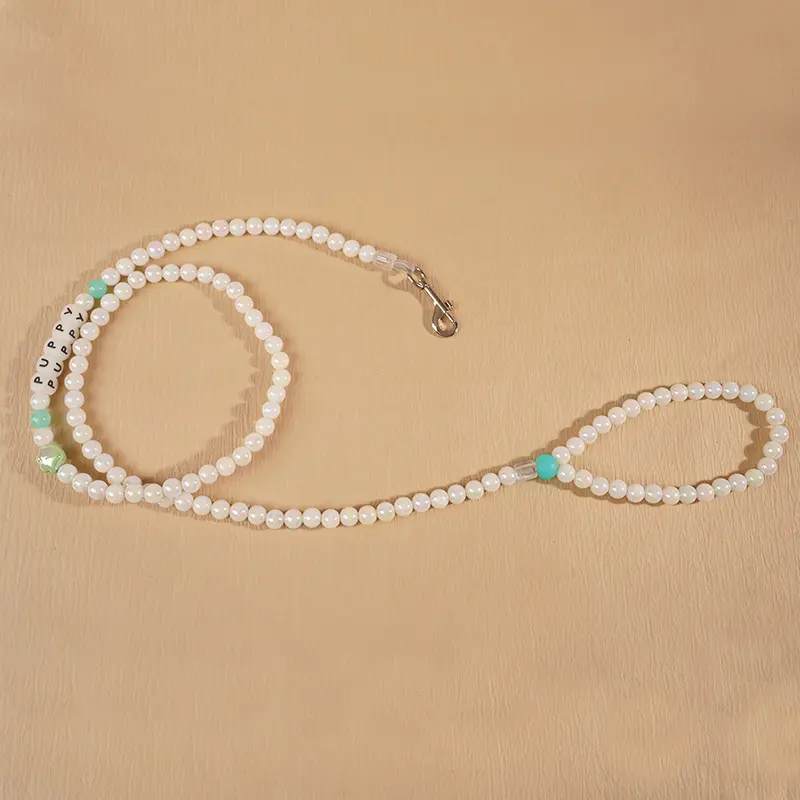 Glow-in-the-Dark Paw Print Beaded Pet Leash Detail View