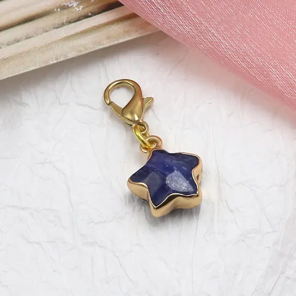 Wholesale Star-Shaped Semi-Precious Gemstone Charms with Copper-Plated Real Gold Backing for Pet Collars Suppliers, Exporter