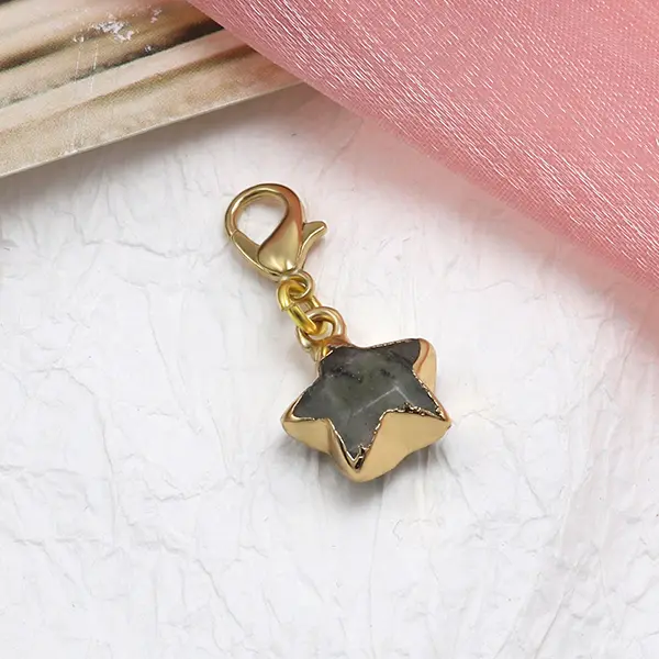 Wholesale Star-Shaped Semi-Precious Gemstone Charms with Copper-Plated Real Gold Backing for Pet Collars Suppliers, Exporter
