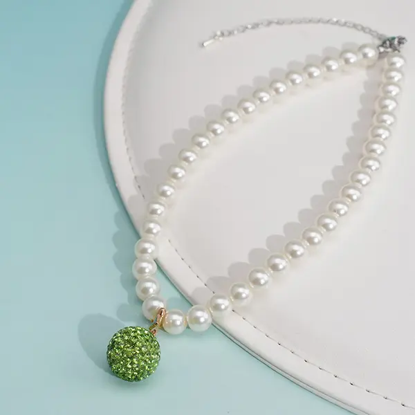 OEM Wholesale Rhinestone Beaded Pet Necklace – 30+7 cm Adjustable | Fruit Pendant Design for Cats & Small Dogs