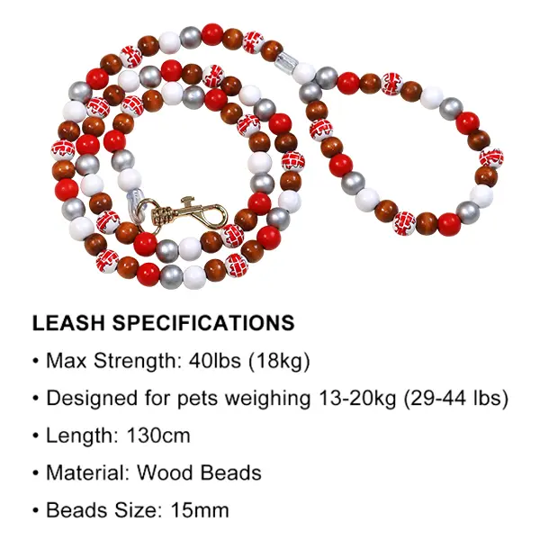 Christmas Wooden Beaded Dog Leash Details