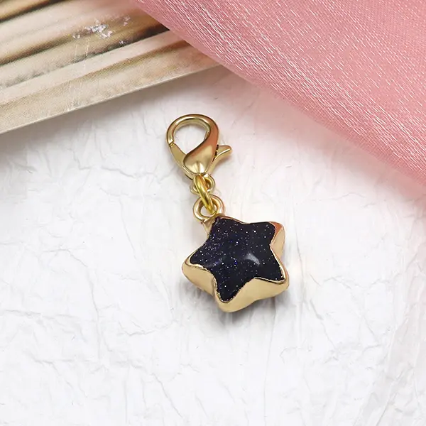 Wholesale Star-Shaped Semi-Precious Gemstone Charms with Copper-Plated Real Gold Backing for Pet Collars Suppliers, Exporter