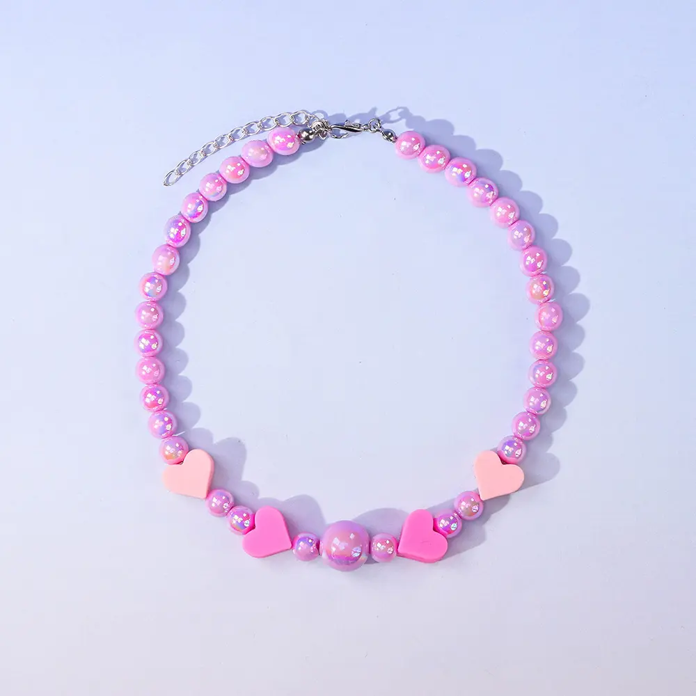 Discount Valentine’s Day Beaded Pet Necklace (Linked Style), Purple 8mm Acrylic Beads with Silicone Heart Charms, Adjustable 30+5cm – 3 Color Variants Supplier, Exporters