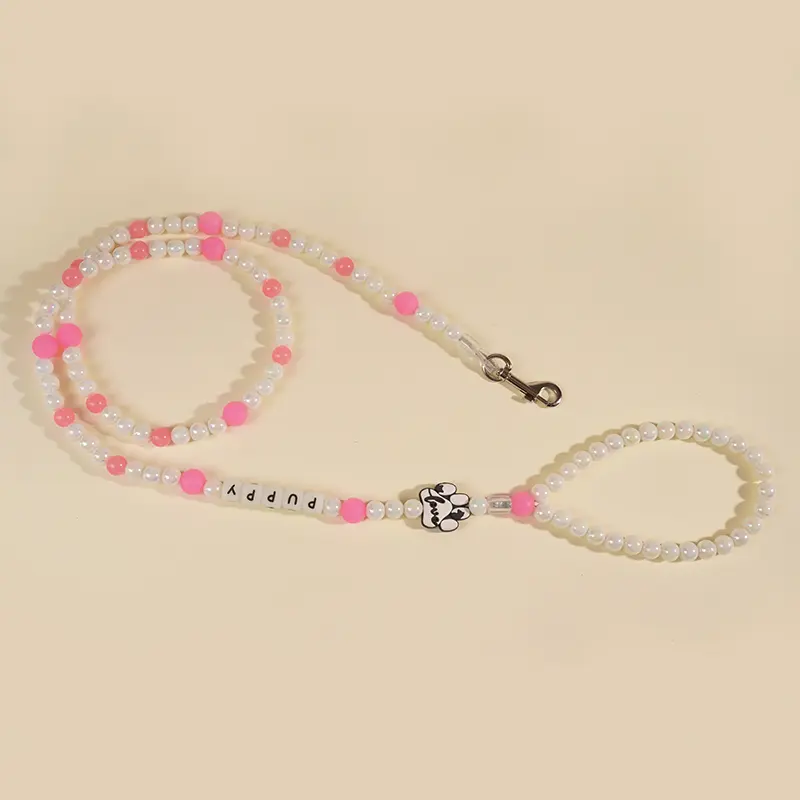 OEM Wholesale Glow-in-the-Dark Beaded Pet Leash – 10mm Acrylic Beads & Silicone Letters – 130cm