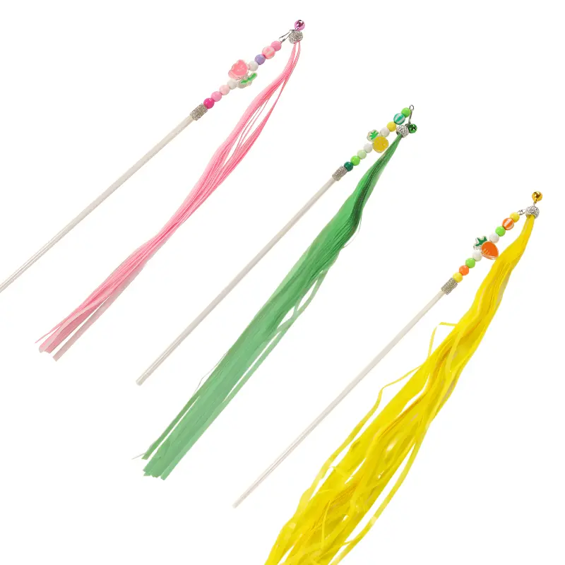 Custom Fruit & Flower Tassel Cat Wand Toy – 40cm Rod with 45cm Flowing Tassels Suppliers, Factories