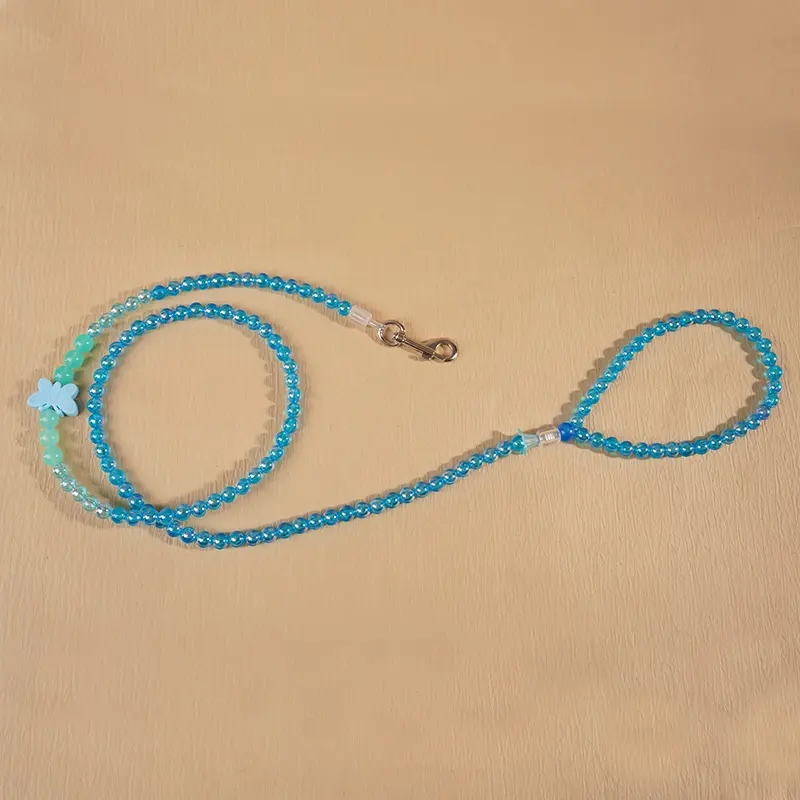 Custom Glow-in-the-Dark Beaded Pet Leash with Butterfly Charm – 130cm Acrylic Beads & Silicone Letters Manufacturers, Factories