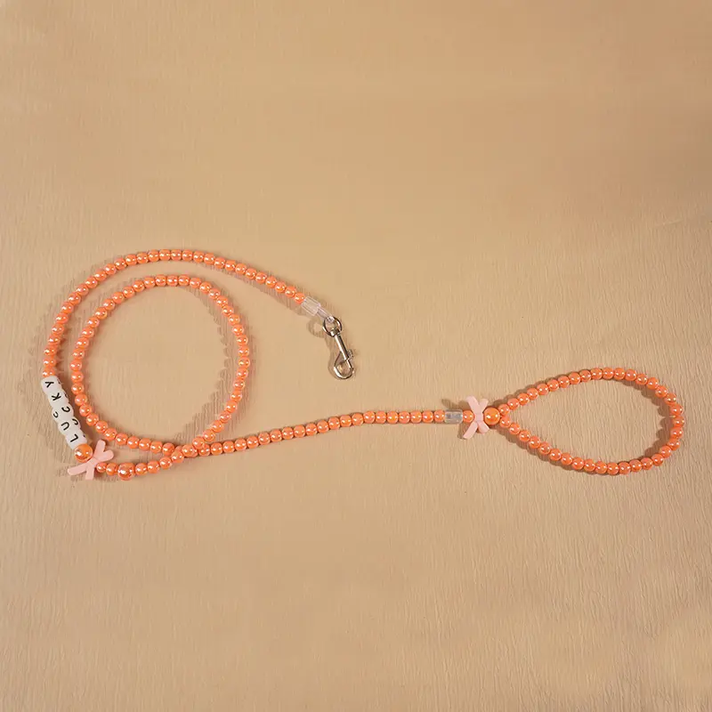 Discount Glow-in-the-Dark Beaded Pet Leash with Bowknot Charm – 130cm Acrylic Beads & Silicone Letters Manufacturers, Factories