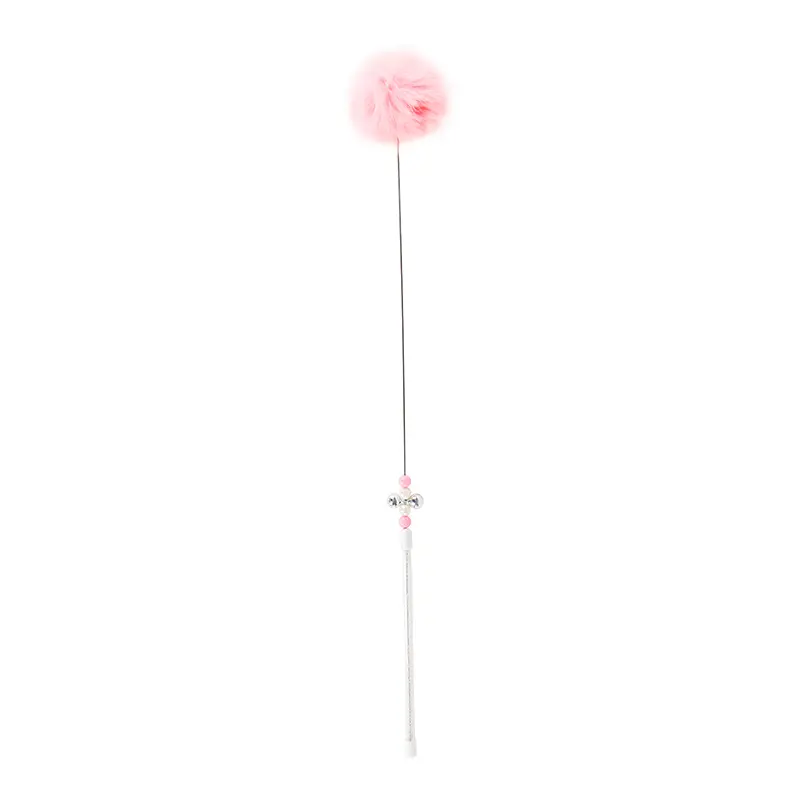 Custom Bunny Fur Pom-Pom Cat Teaser Wand – Pearls & Bell – 40cm Length, 5cm Ball Manufacturers, Exporters