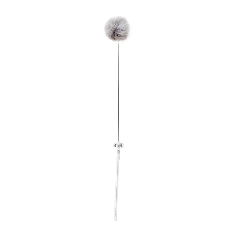 Custom Bunny Fur Pom-Pom Cat Teaser Wand – Pearls & Bell – 40cm Length, 5cm Ball Manufacturers, Exporters