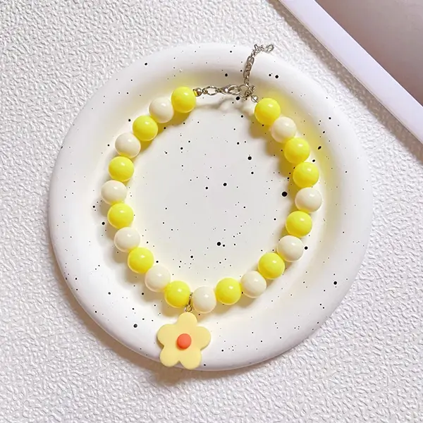 OEM Wholesale Macaron Beaded Pet Collar 12mm Round Beads with 23mm Floral Pendant for Cats & Small Dogs