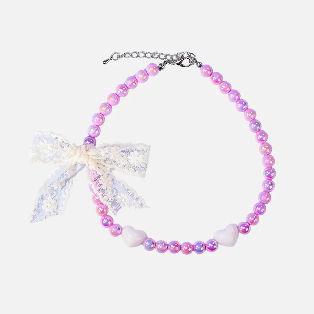Valentine's Day Beaded Pet Necklace Detail