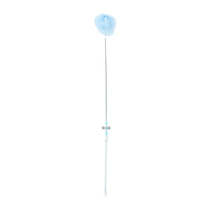 Custom Bunny Fur Pom-Pom Cat Teaser Wand – Pearls & Bell – 40cm Length, 5cm Ball Manufacturers, Exporters