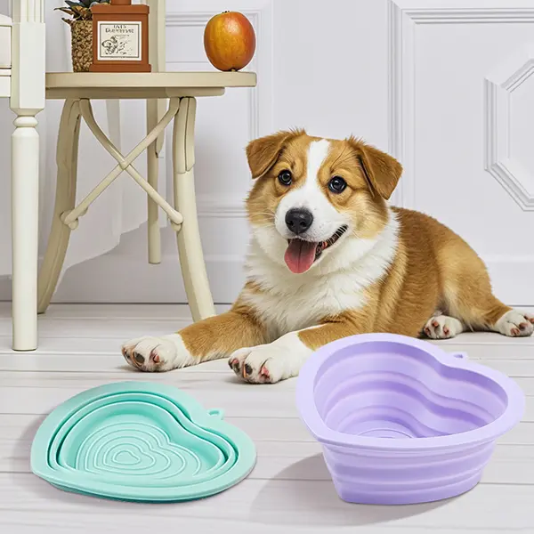 Wholesale Custom Silicone Foldable Pet Bowl – Heart Shape – 13×13cm – OEM Available