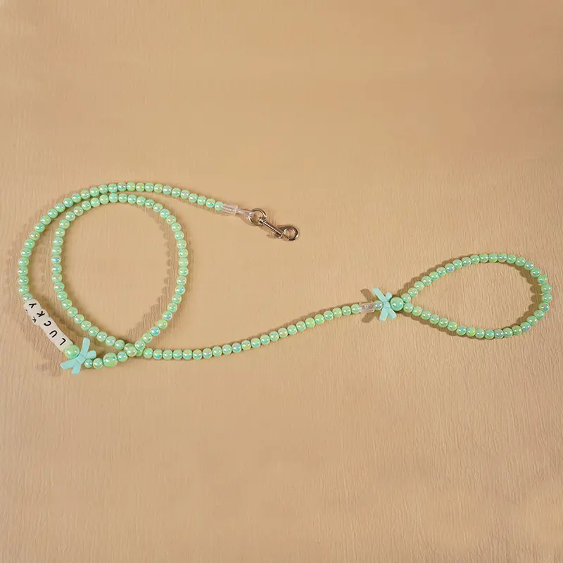 Glow-in-the-Dark Beaded Pet Leash Lights On
