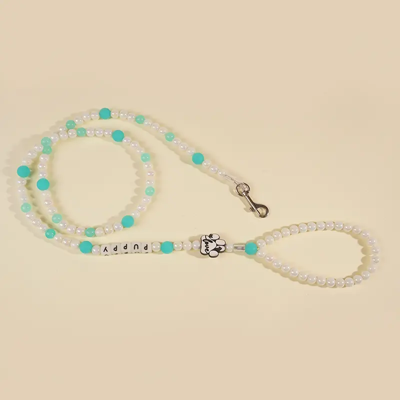 OEM Wholesale Glow-in-the-Dark Beaded Pet Leash – 10mm Acrylic Beads & Silicone Letters – 130cm