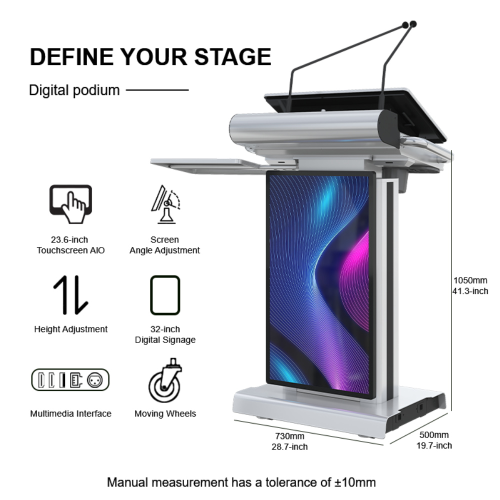 Digital Podium with Adjustable Dual Screens