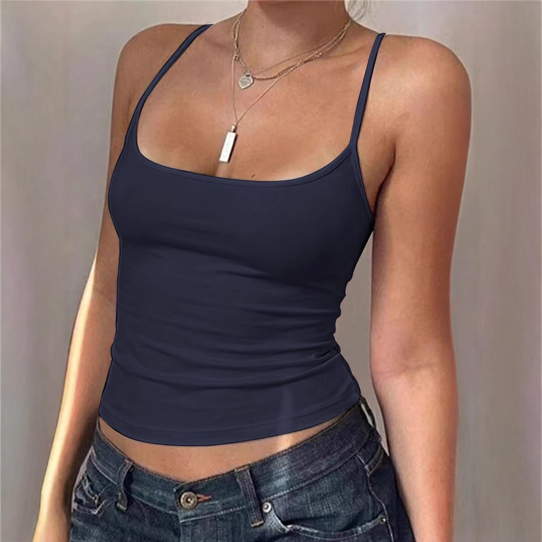Sweethoney OEM Solid Color Off-Shoulder U-Neck Tank Top Summer Slim Fit Camisole For Women Modal High Elasticity Tank Top