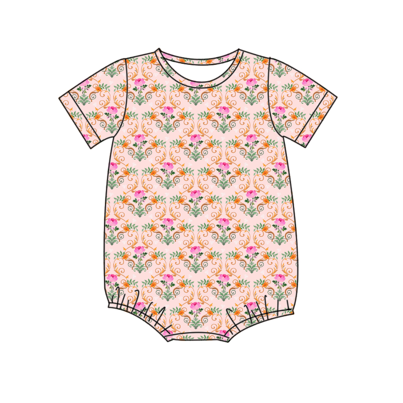 Hot Selling New Style Children Girls Romper Kids Summer Floral Printed Short Sleeves Comfortable Bubble Romper