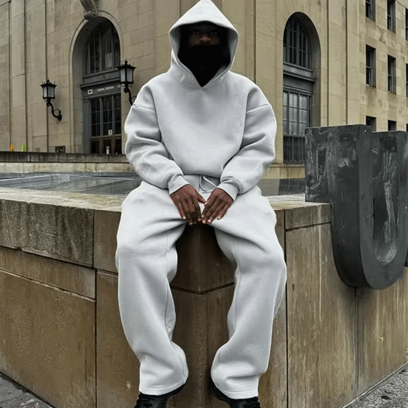 High Quality 600 Gsm Blank Hoodie Streetwear Heavyweight Fleece Cotton Cropped Sweatpants and Hoodie Set Tracksuit Men