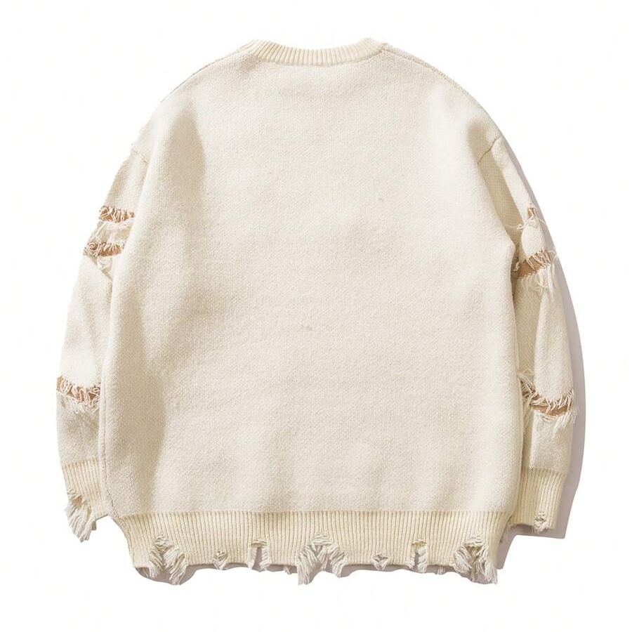 New Niche Solid Color 3D Pattern Men's Autumn Winter Casual Loose Pullover Sweater with Front Logo