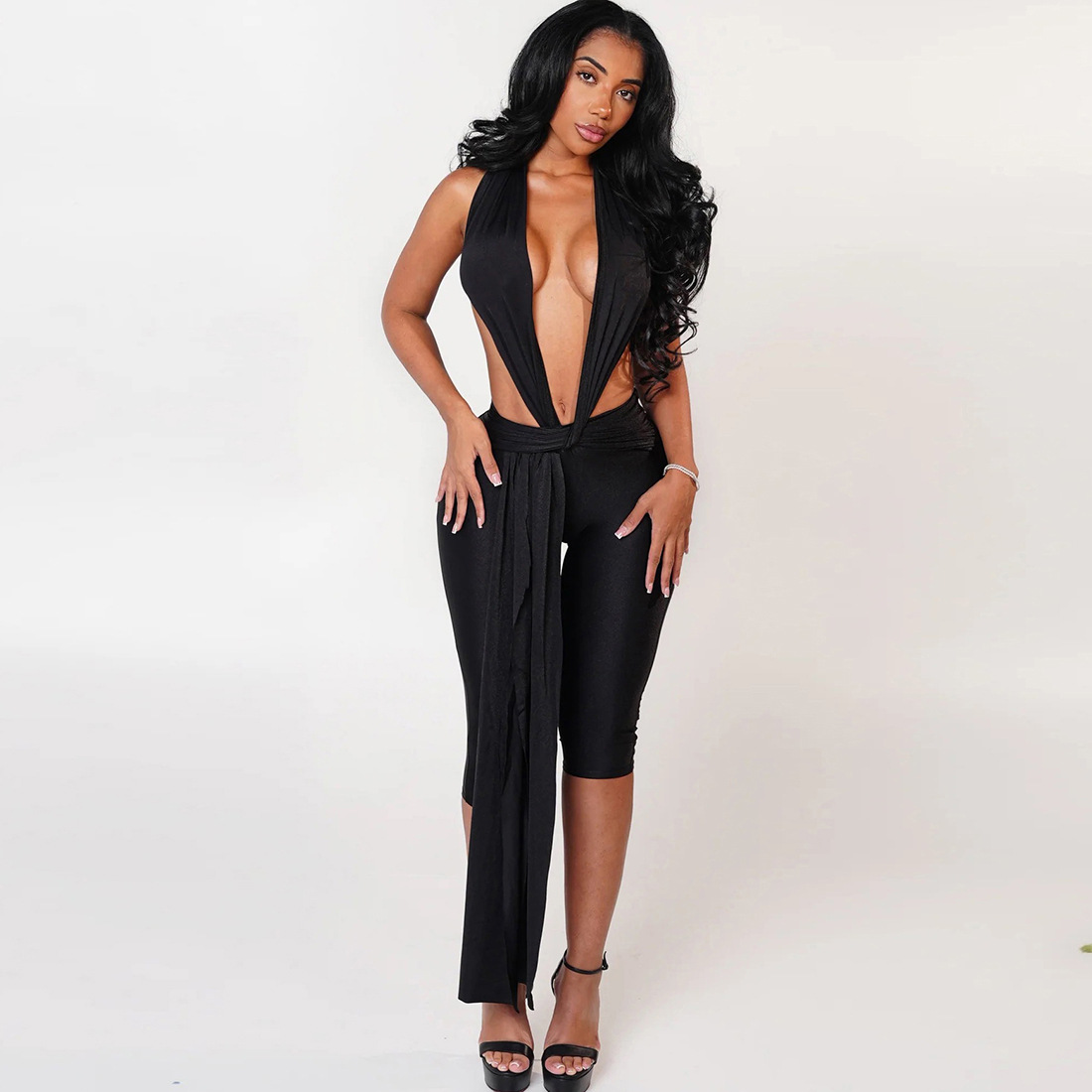K25Q81851 2026 Spring/summer Fashion Solid Sexy Hot Girl Sleeveless Halter Backless Jumpsuit Women's One Piece Casual Playsuit