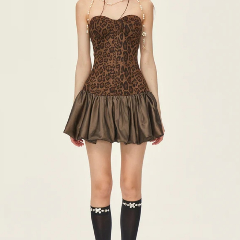 Casual Sexy Top Leopard Print Tight Hip Summer Sleeveless MiniDress Women