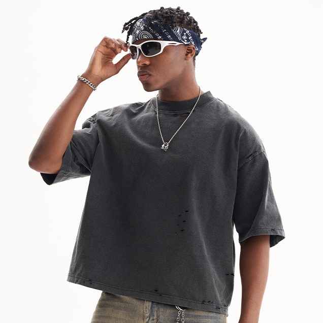 100% Cotton Street Style Vintage Custom Boxy T Shirt Distressed T-shirt High Quality Oversized Drop Shoulder Men's Boxy T-shirts