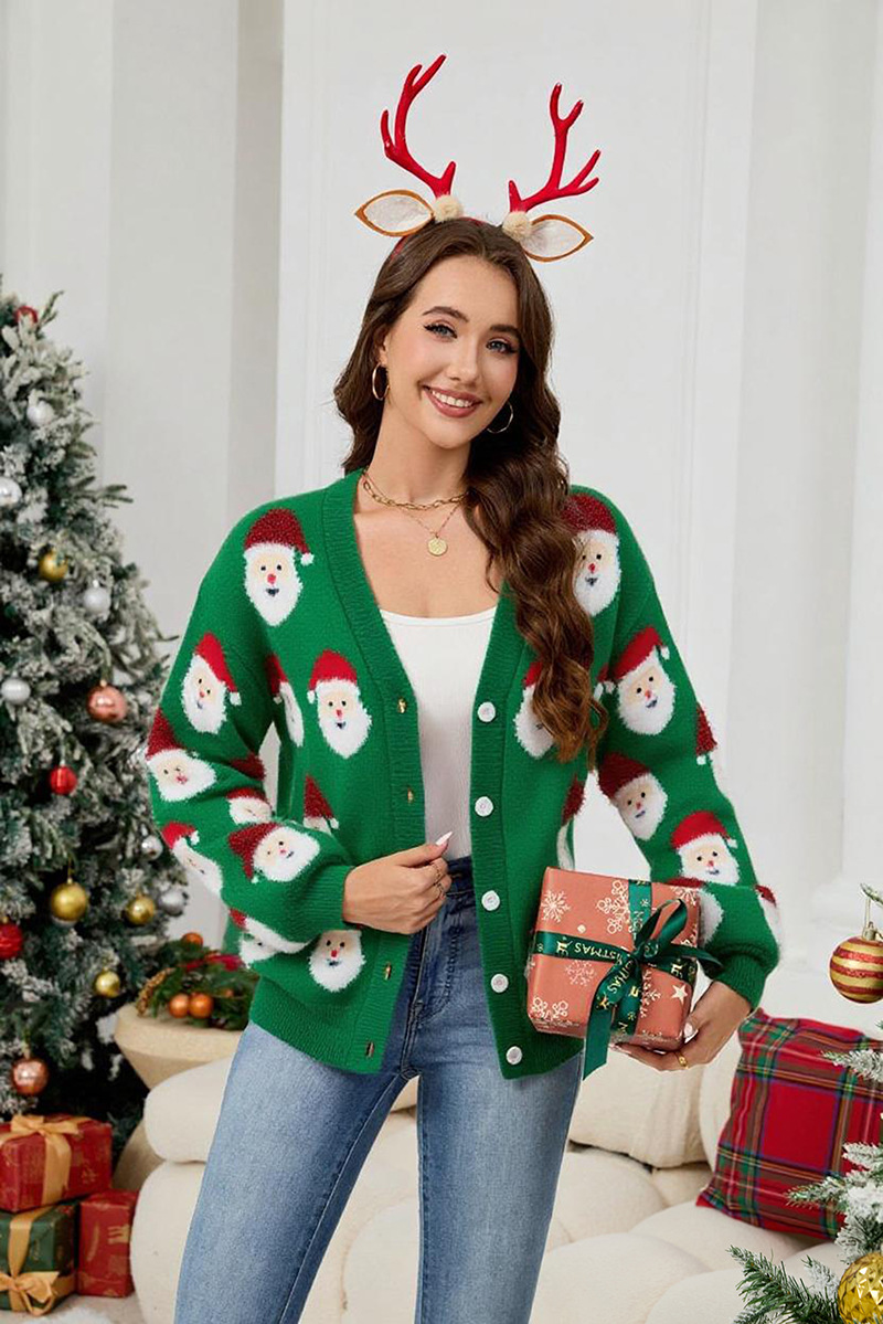 Wholesale Women's Casual Brocade Sweater Cardigan Autumn and Winter New Christmas Sweater