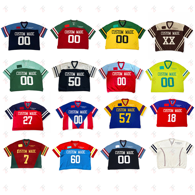 Knit Manufacturer Custom Logo Jacquard Embroidery Soccer V Neck Short Sleeve Top Knitwear Crop Men Sweater Knitted Jerseys