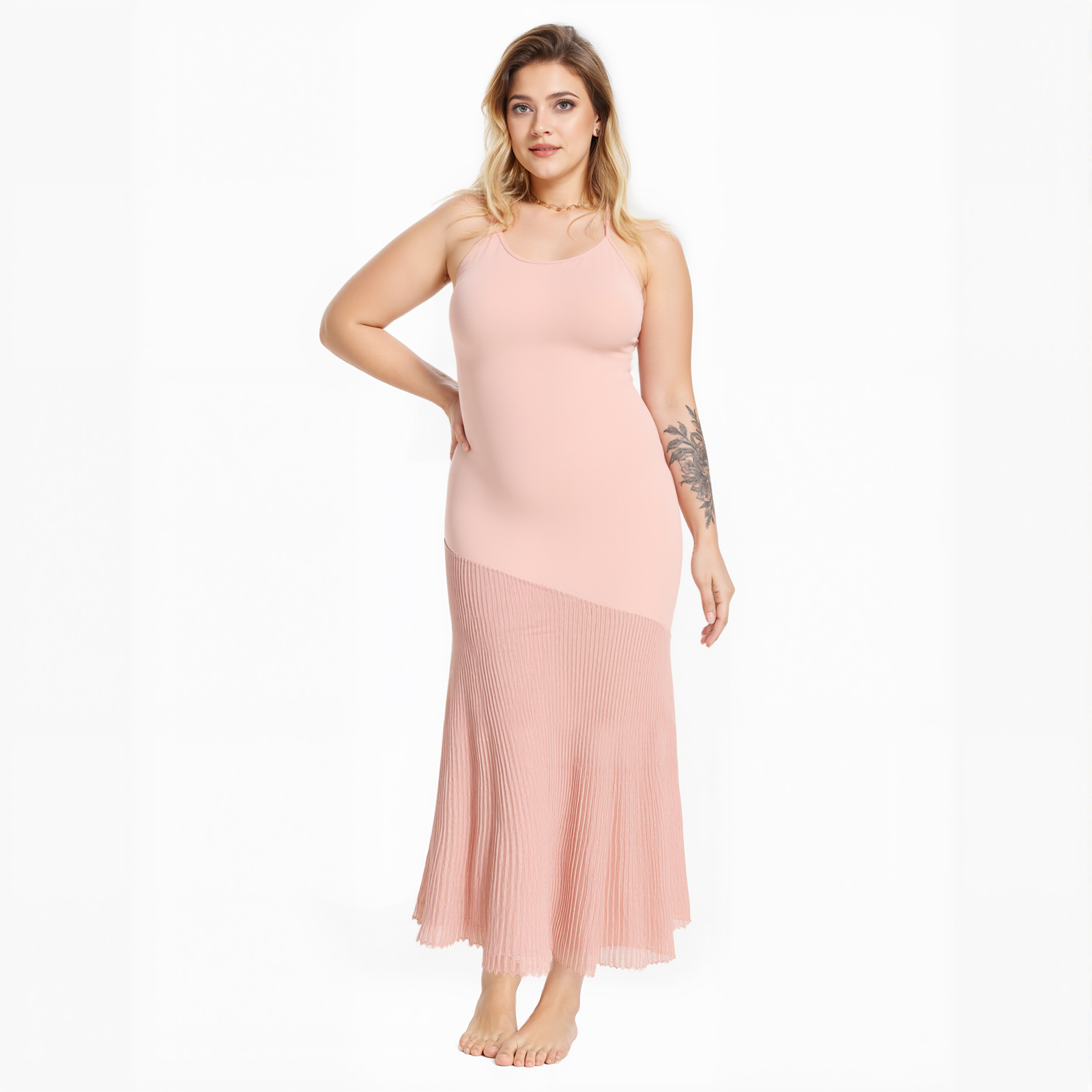 Solid Color Strap Scoop Neck Women Long Dress Maxi Stretch Knit Fitted Maxi Skirt Elegant Everyday Dress