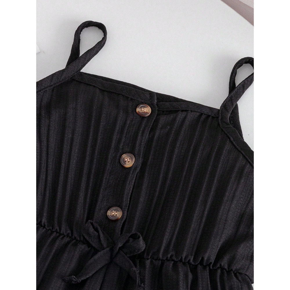 Minimalist Soft Stretch Vertical Rib Texture Button Placket Decor Ruffle Short Leg Hem Black Lavender Girl Kid Romper