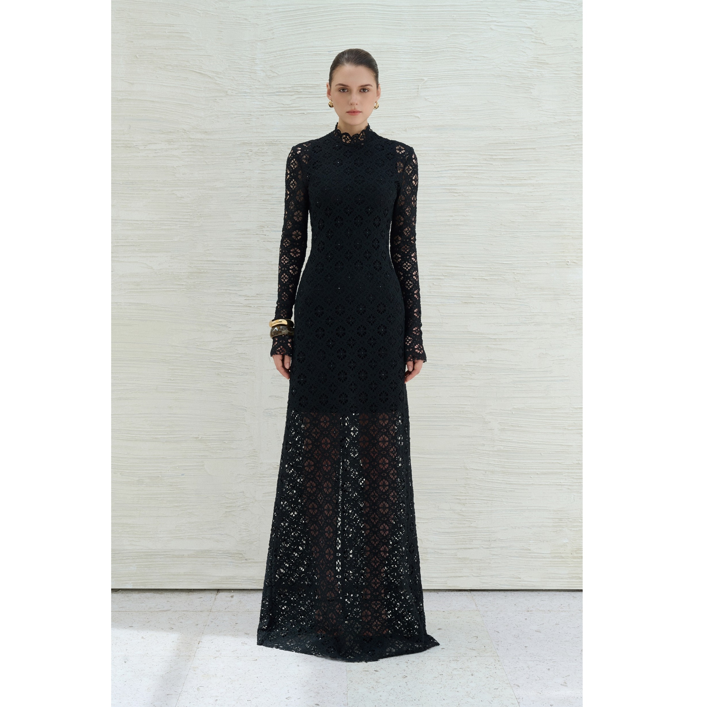 Hot Selling Maxi ODM Dresses Women Casual BINNAT EMB LACE LONG DRESS IVORY A-Line Regular Anti-Wrinkle Breathable Elegant Dress