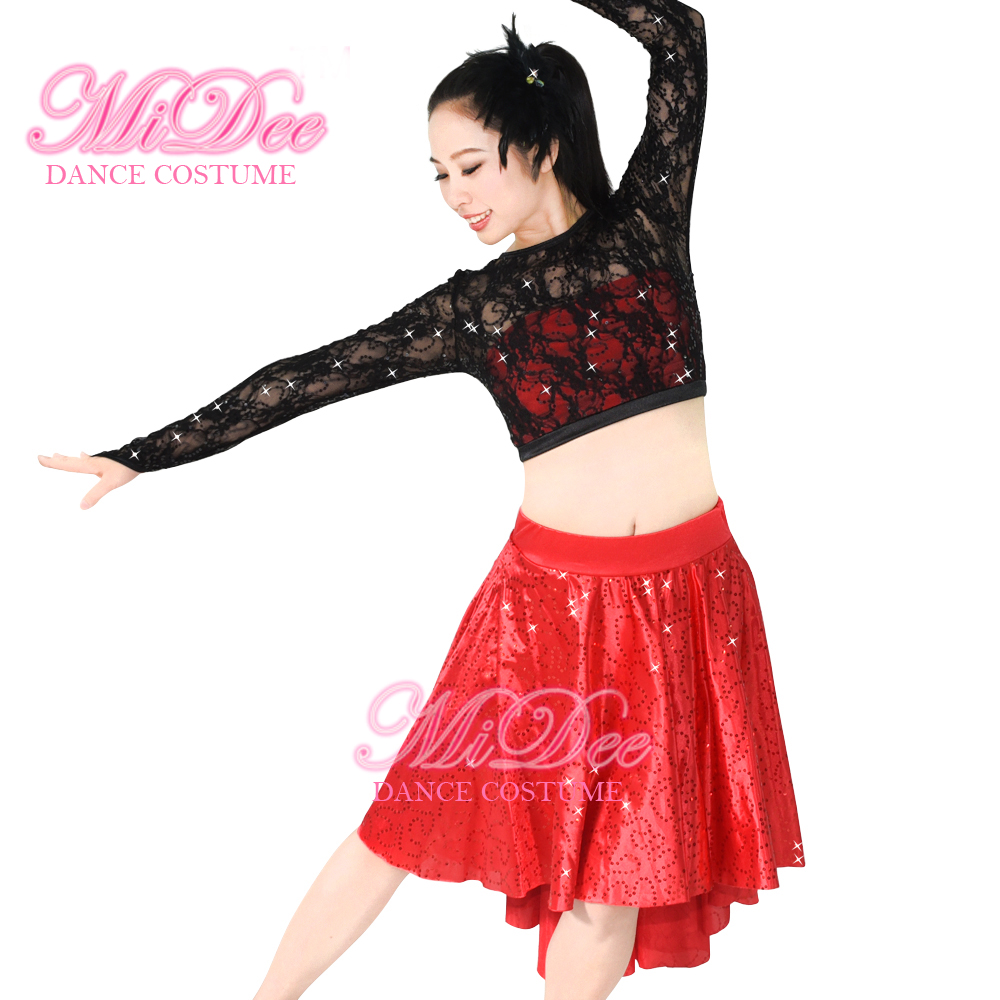 MiDee Contemporary Sequins Midi Top With Skirt Dance Costumes for Women