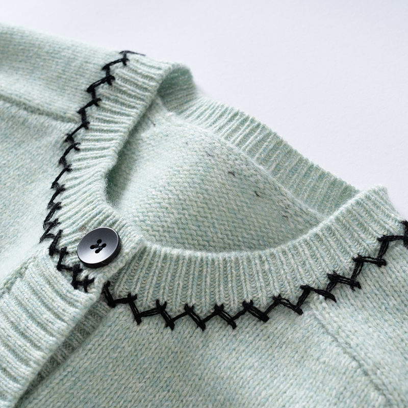 Hot-Selling New Winter for Women's Streetwear Thick Fashion Color-Block Round-Neck Knitted Cardigan Sweater Single-Row Button