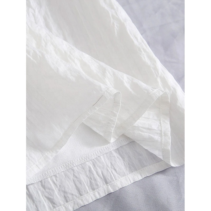MANNI Style Dress Puff Sleeve Frill Trim Tie Front Crinkle Dress White Korea Full Summer Mini Casual Dresses