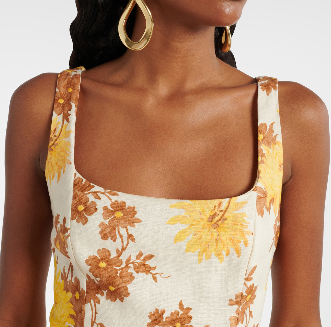 Shenzhen Factory Design High-quality Natural Elegant Floral Dress Summer Casual Floral Linen Minidress in Yellow