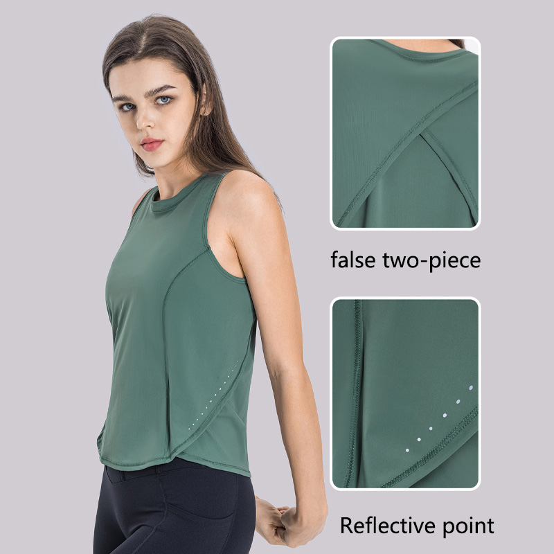 New Icy Cross-stitched Sports Vest Moisture-wick Breathable Loose Blouse Yoga Top