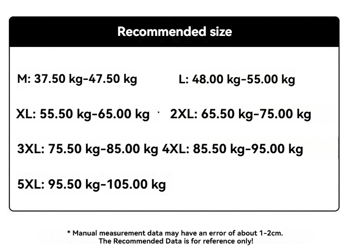 Size chart and measurements