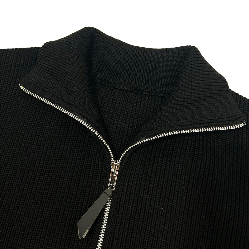 High Quality Rib Knit Knitted Cardigan With Side Pockets Turn Down Collar Turtleneck Front Zip up Jacket Sweater Cardigan