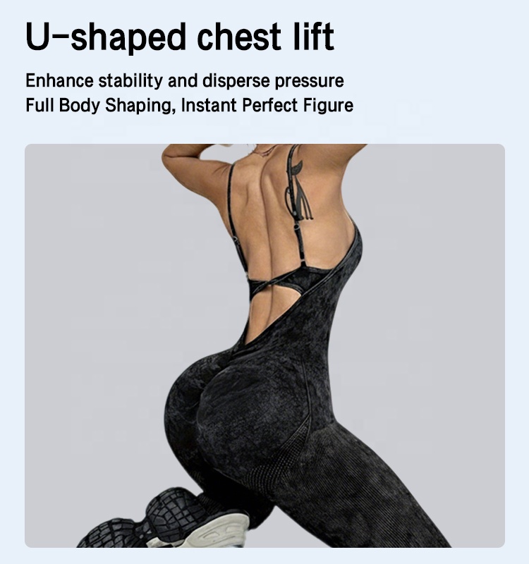 YNSEA Cross-border Seamless Lightweight Four-Way Stretch Halter Hollow-Out Yoga Fitness JumpSuit With Full Length And V-neck