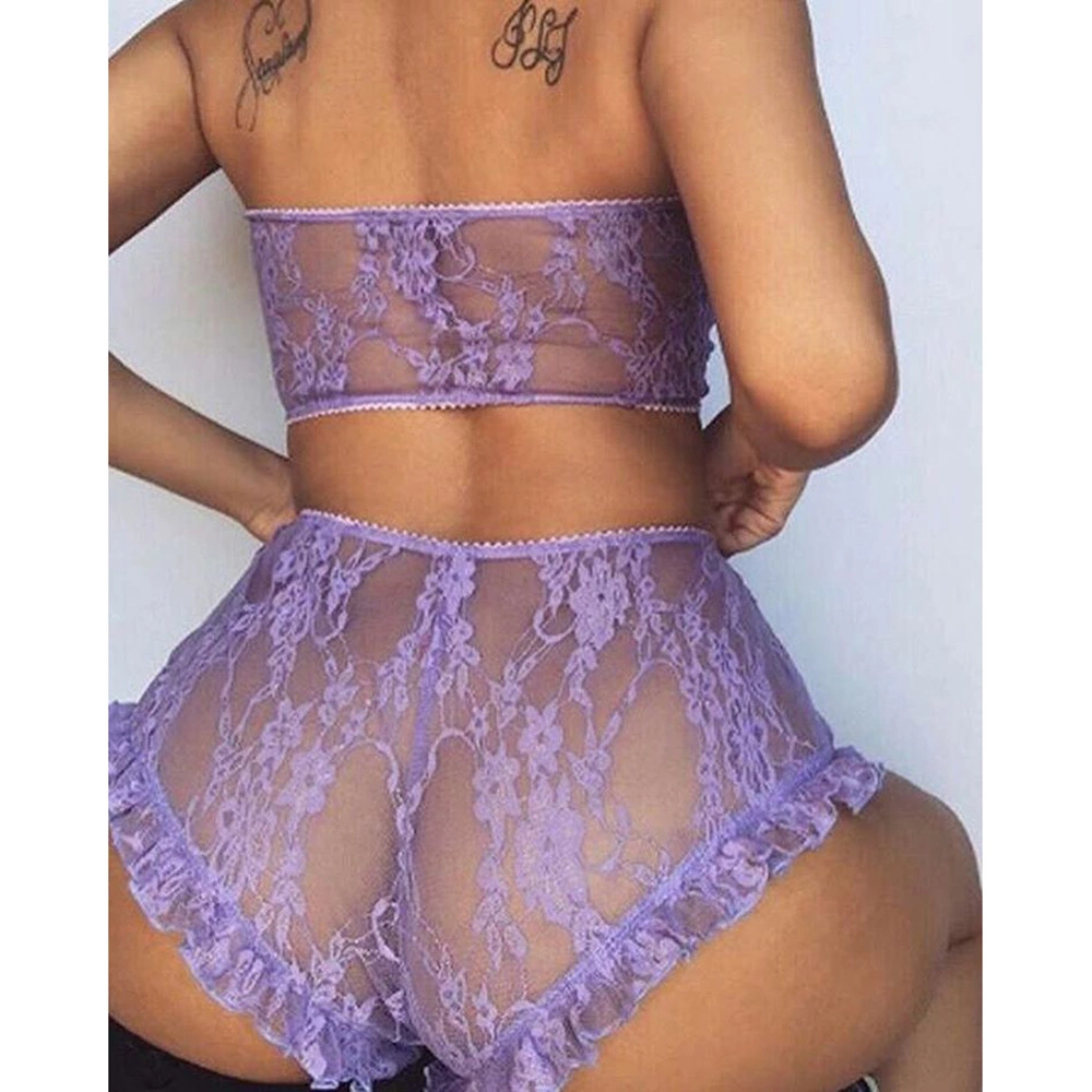 Women Underwear Lace Sheer Transparent Sexy Lingerie Babydoll Bodysuits Lace Chemise Women Garter Bustier Set Nightwear Dress