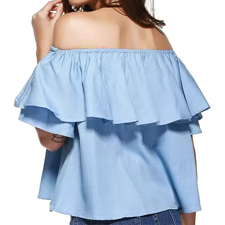 Wholesale Summer Products Ruffled Casual Women's Blouses Custom Off-shoulder Women's Blouses Shirts Fashion New Modest Blouses