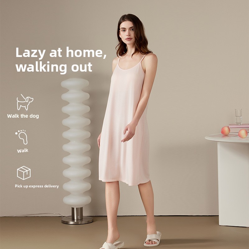 Qingdao Jishuang Breathable Summer Knitwear Mid-Length Sleeveless Camisole Dress Womens Vest Skirt Loungewear Nightgown