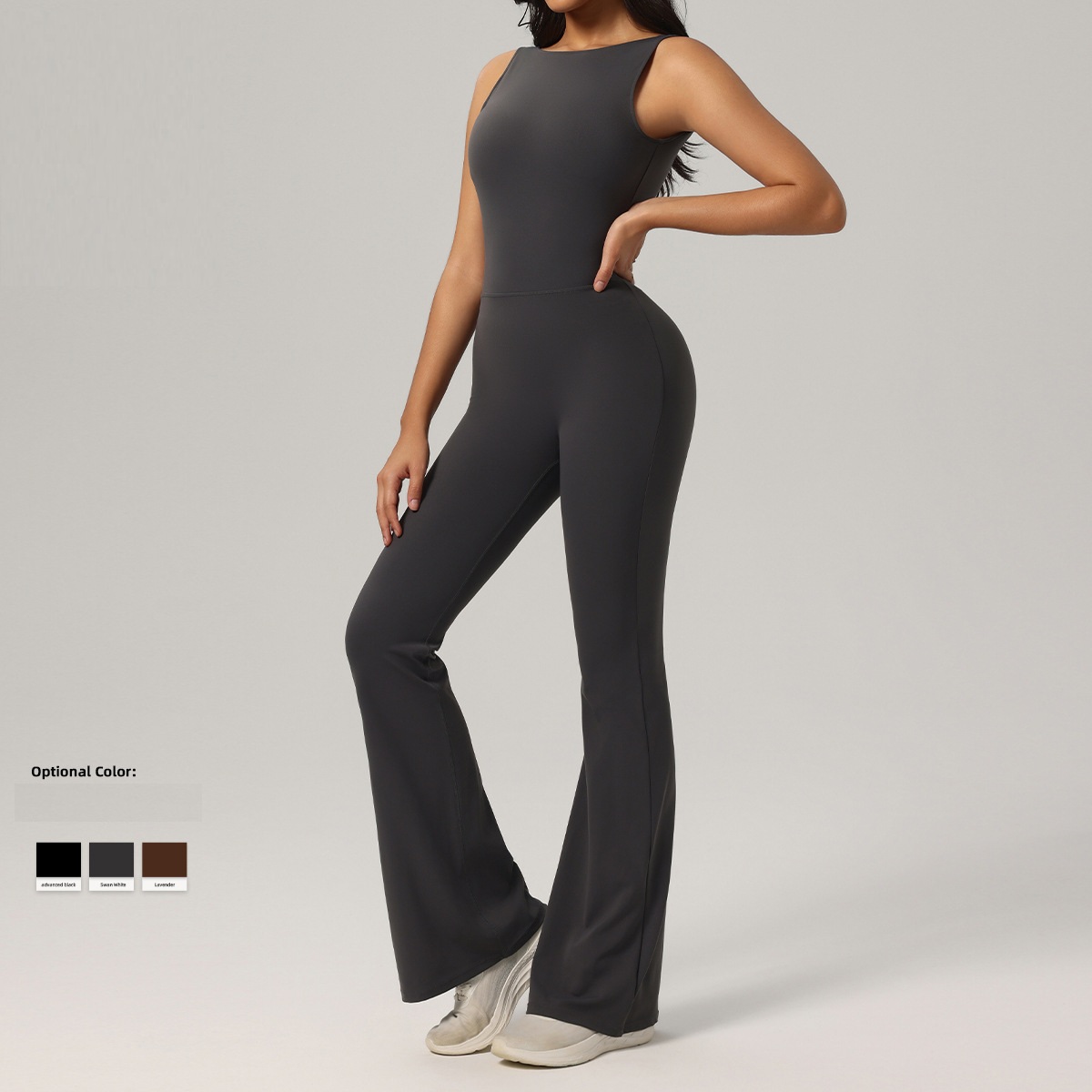 Women's High Quality Sleeveless Backless Fitness Bodysuit Yoga Pilates Workout Jumpsuit With Slight Flared Trousers Yoga Pants