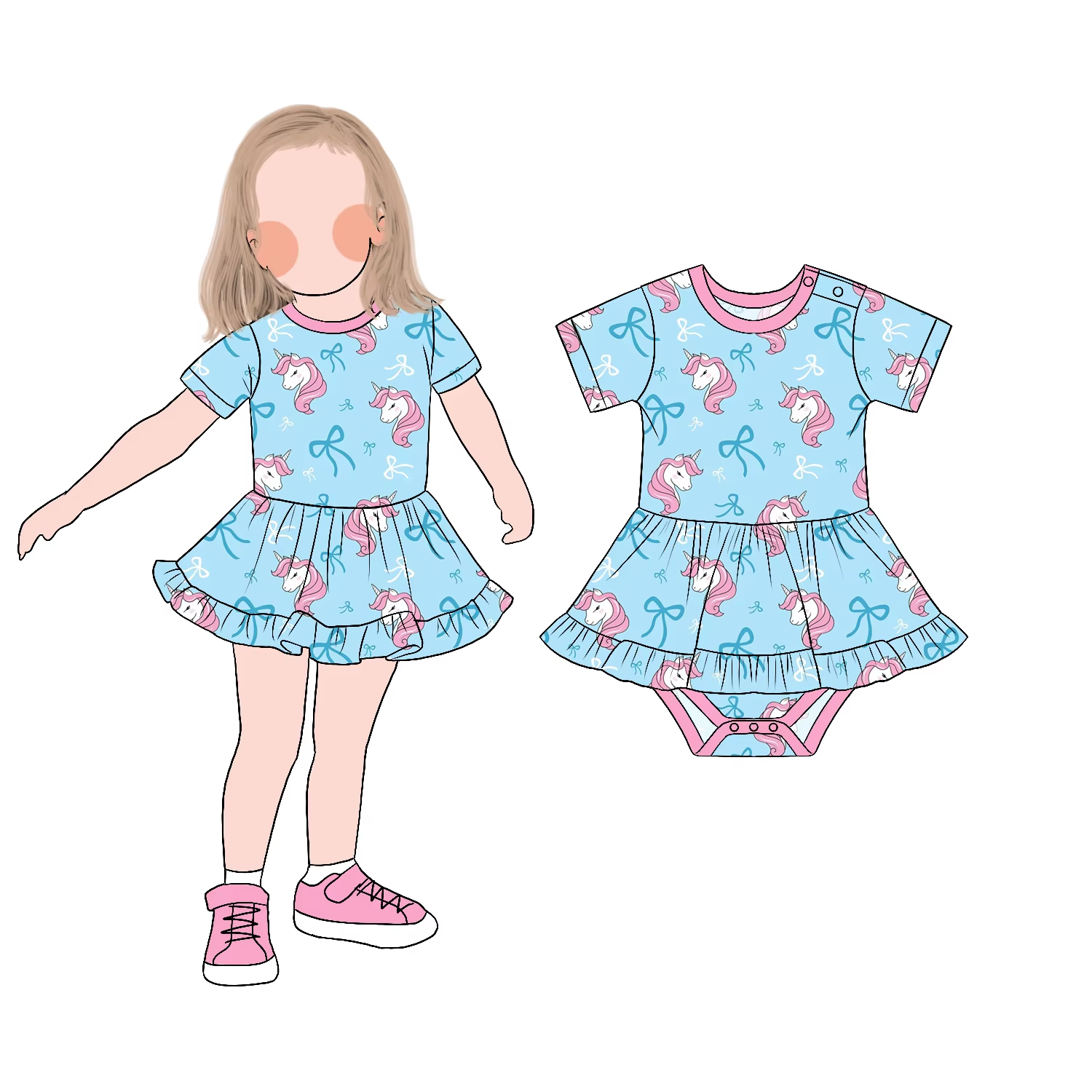 Latest New Design Trendy Skirted Romper Summer Sleeveless Ruffle Skirt Twirl Romper with Snaps Design Little Girl Clothing