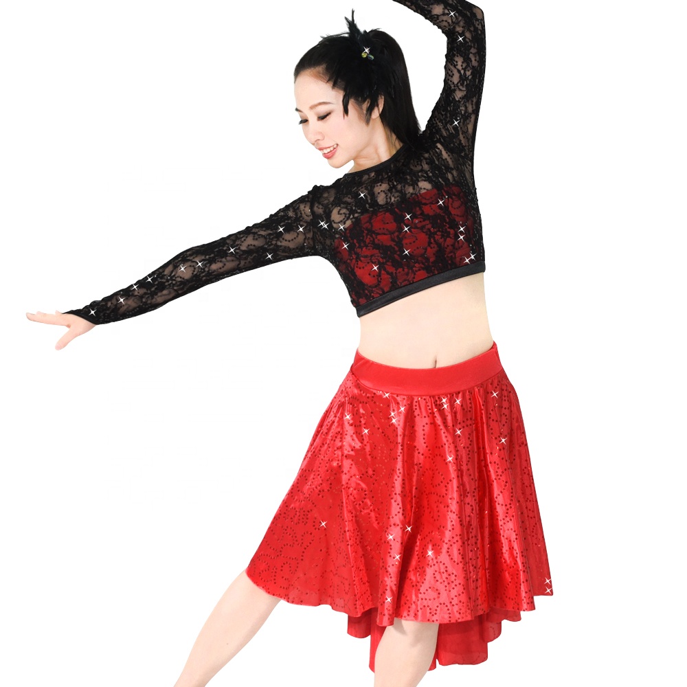 MiDee Contemporary Sequins Midi Top With Skirt Dance Costumes for Women
