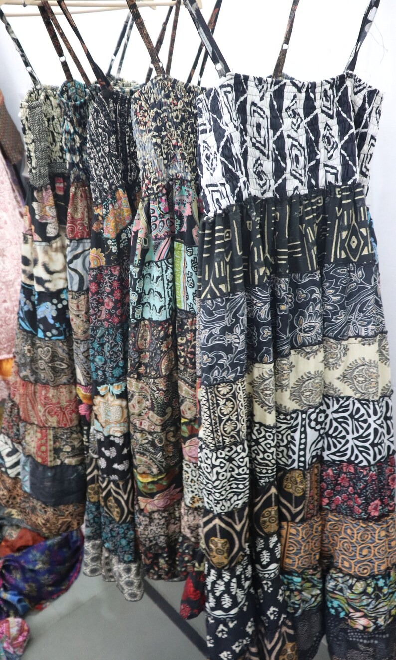 Assorted Wholesale boho hippie long maxi dress black patchwork dress boho midi prom