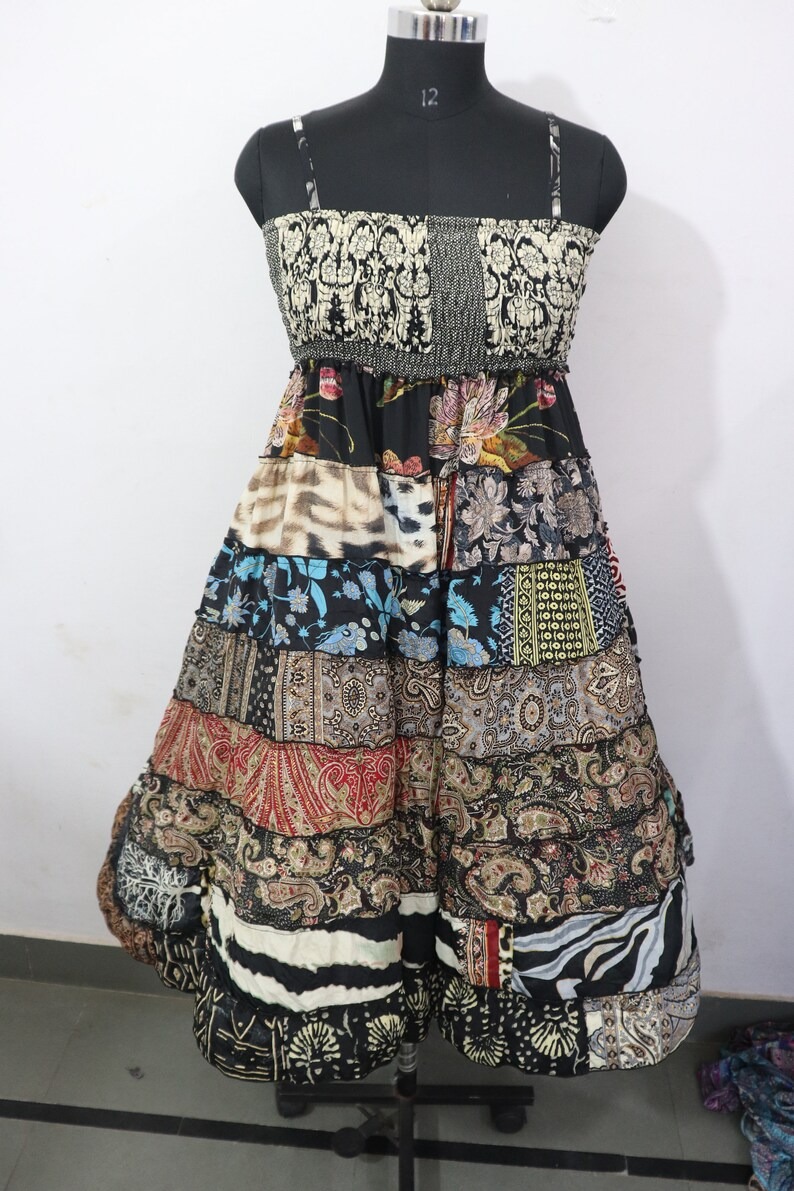 Assorted Wholesale boho hippie long maxi dress black patchwork dress boho midi prom