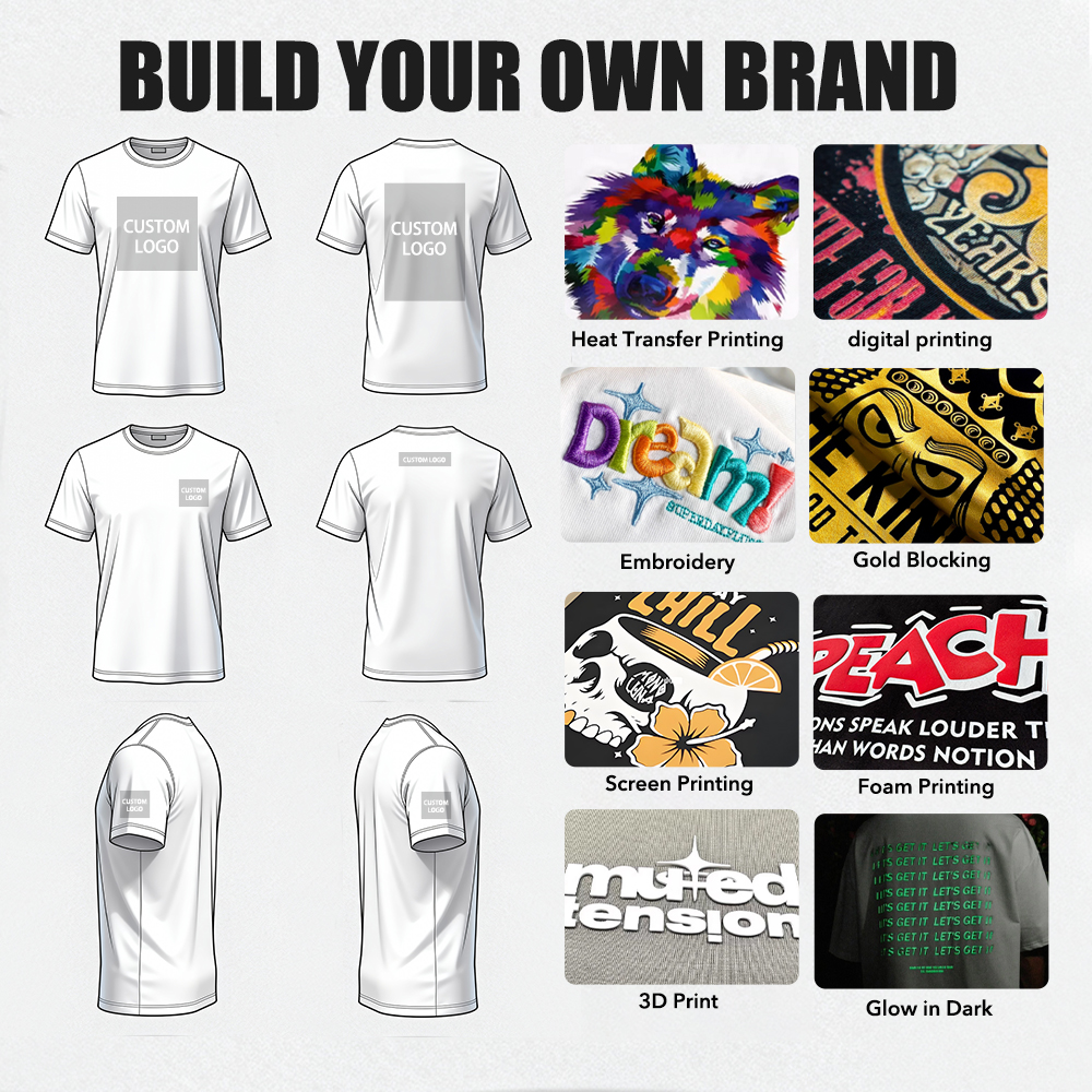 Crew Neck 200G Heavyweight Premium Cotton Men's T-Shirt - Solid Jersey, Short Sleeve, Custom Print &amp; Logo